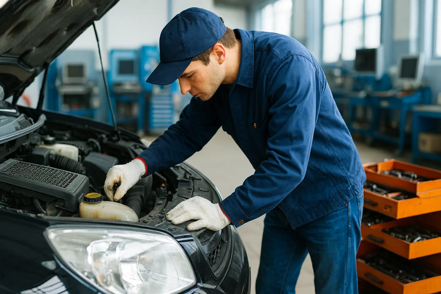 Samochód na podnośniku w serwisie Zolmerix podczas przeglądu